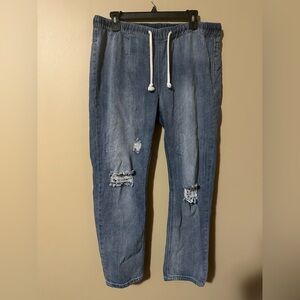 Easel large drawstring Boho pull on jogger distressed